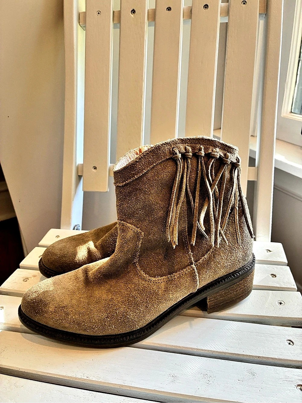 Eric Michael Fringe Ankle Boots in Tan
